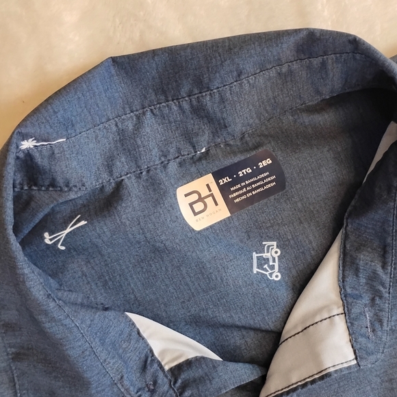 Ben hogan Mens Decorative Blue Button Down Golf Shirt Size 2XL - Picture 2 of 6